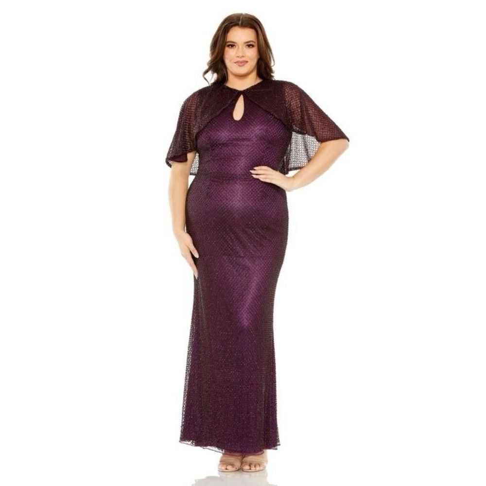 Mac Duggal 5948Sequin Cape Sleeve Gown‎ Amethyst maxi dress size 14W